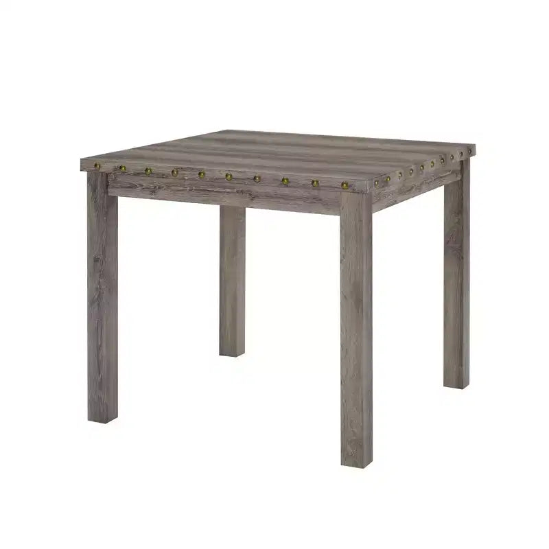Farmhouse 42 in. W Rural Log Wood Counter Height 4-Legs Dining Table with Square Top and Nail Head Trim Seats 4