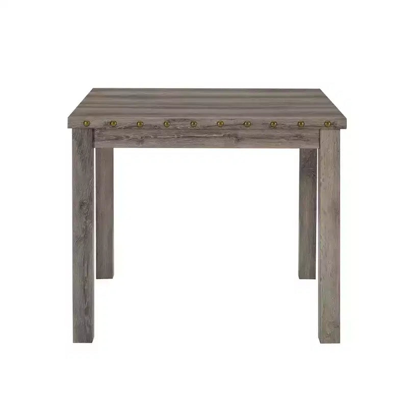 Tavolo da pranzo in legno di tronco rustico stile rustico, altezza bancone, 42 in. W, con piano quadrato e bordo con borchie, per 4 persone