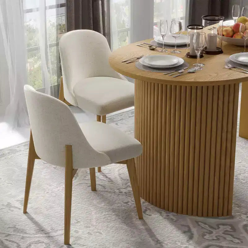Set di 2 sedie da pranzo imbottite in lino bianco
