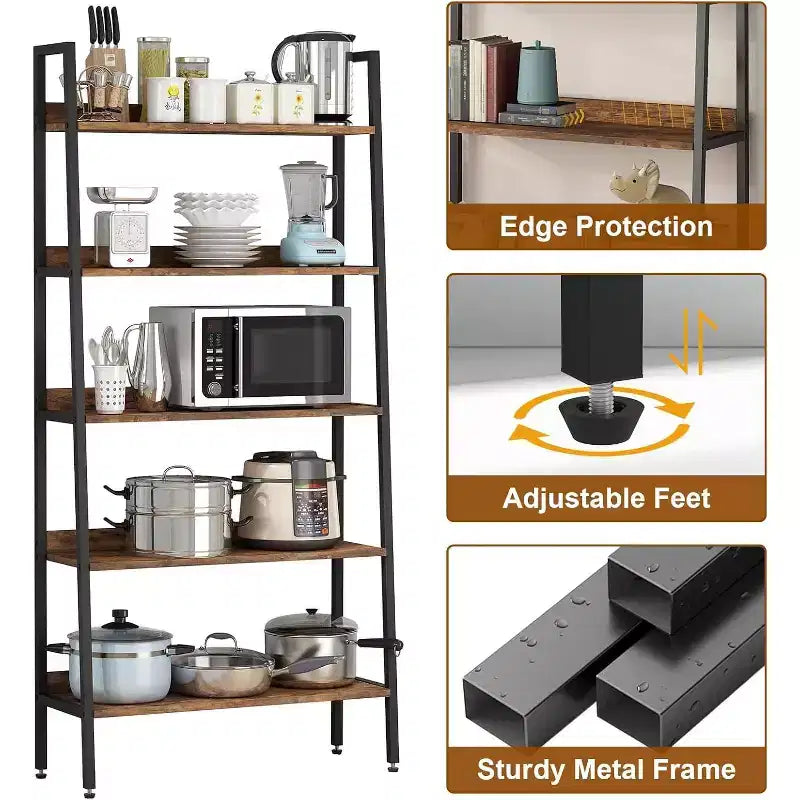 5 Tier Bookshelf, Narrow Home Office Book Shelf Display Rack, Rustic Brown Storage Organizer