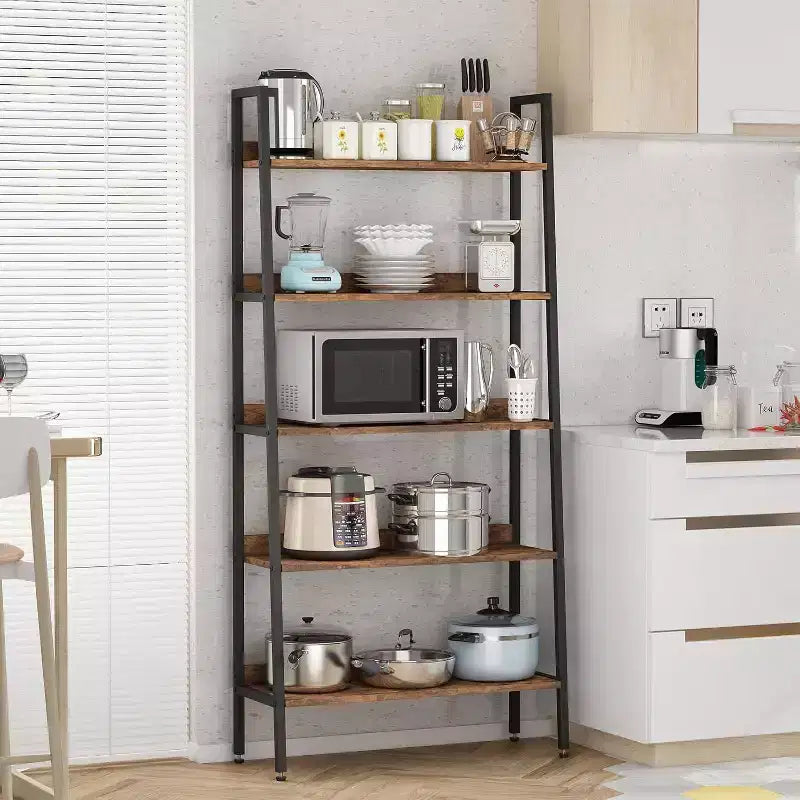 5 Tier Bookshelf, Narrow Home Office Book Shelf Display Rack, Rustic Brown Storage Organizer