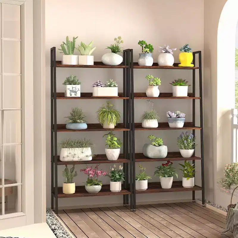 5 Tier Bookshelf, Narrow Home Office Book Shelf Display Rack, Rustic Brown Storage Organizer