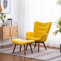Roundhill Furniture Leiria Contemporary Silky Velvet Tufted Accent Chair with Ottoman, Yellow
