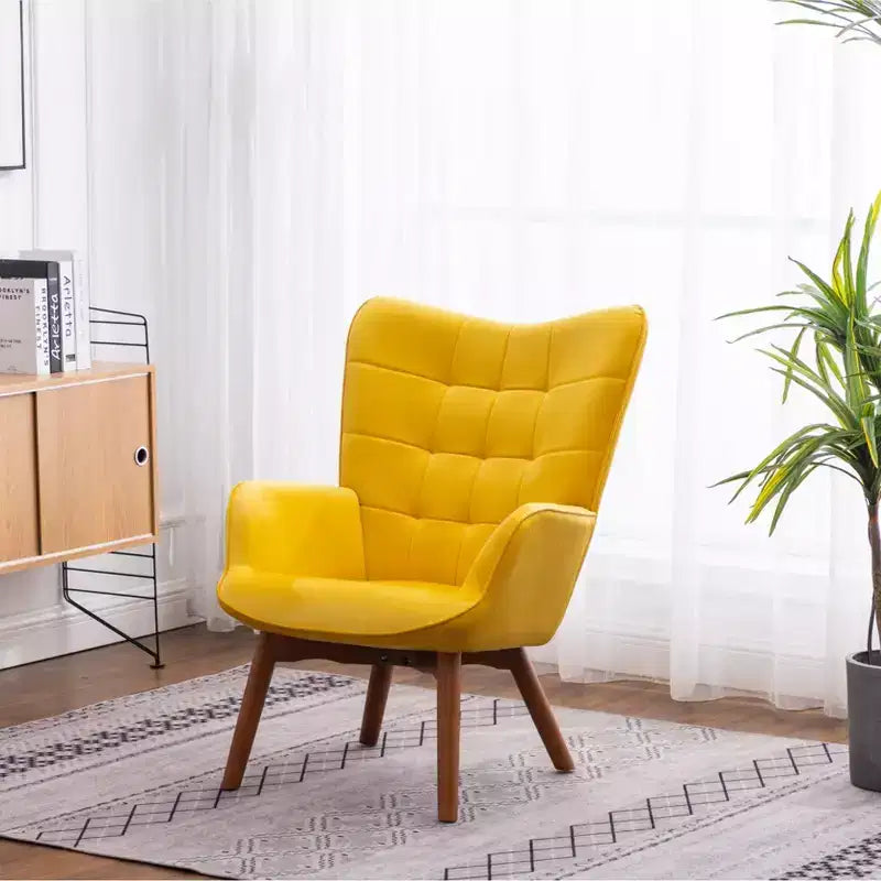 Contemporary Silky Velvet Tufted Accent Chair with Ottoman, Yellow