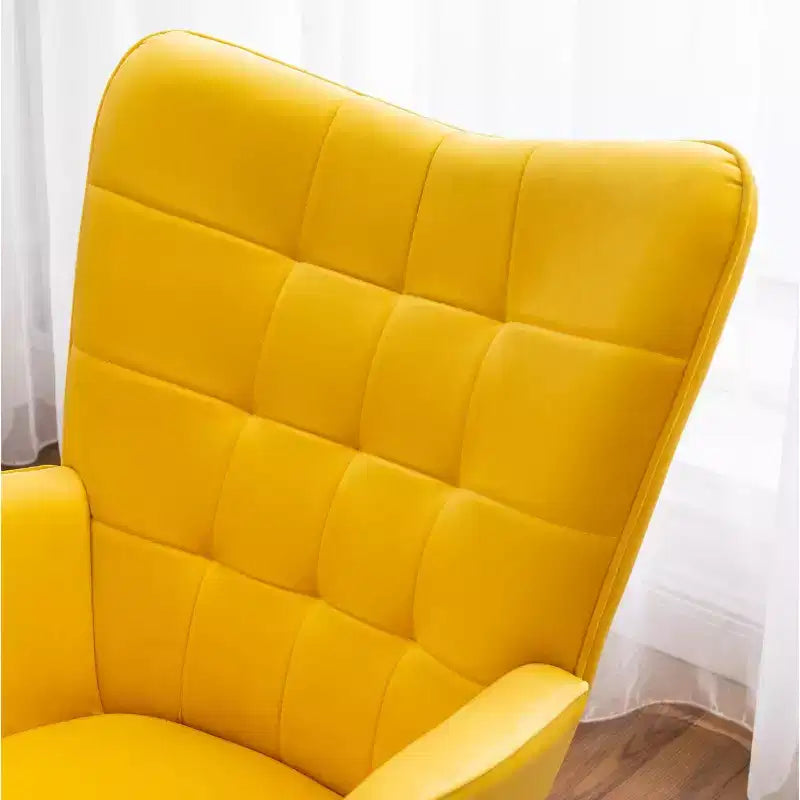 Contemporary Silky Velvet Tufted Accent Chair with Ottoman, Yellow