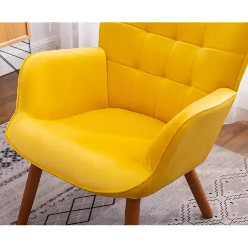 Contemporary Silky Velvet Tufted Accent Chair with Ottoman, Yellow