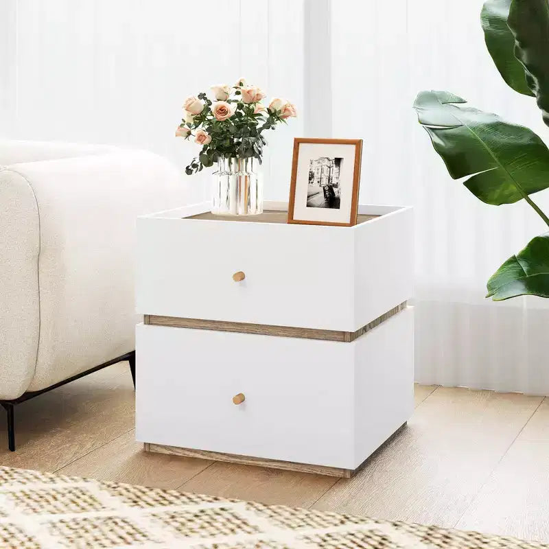 Comodino moderno a 2 cassetti, 1/2 pezzi, con bordo rialzato e spazio contenitore, per il soggiorno