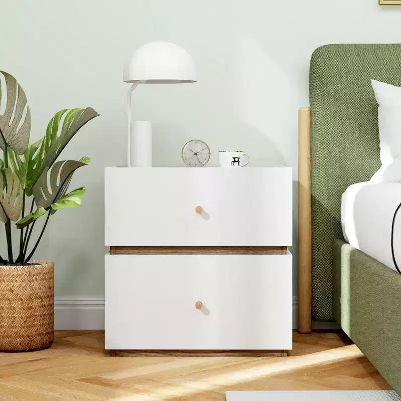 1/2 PCS 2-Drawer Nightstand Modern Bedside Table with Storag Raised Edge for Living Room