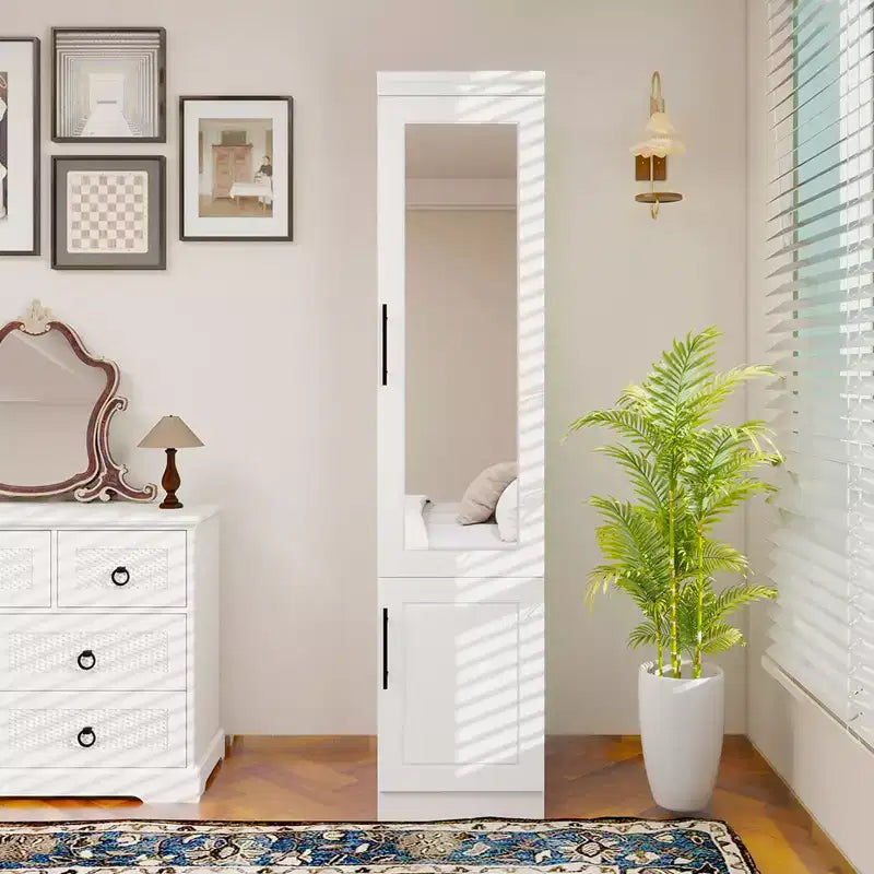White Wood 15.75 in. Armoire with 2 Shelves