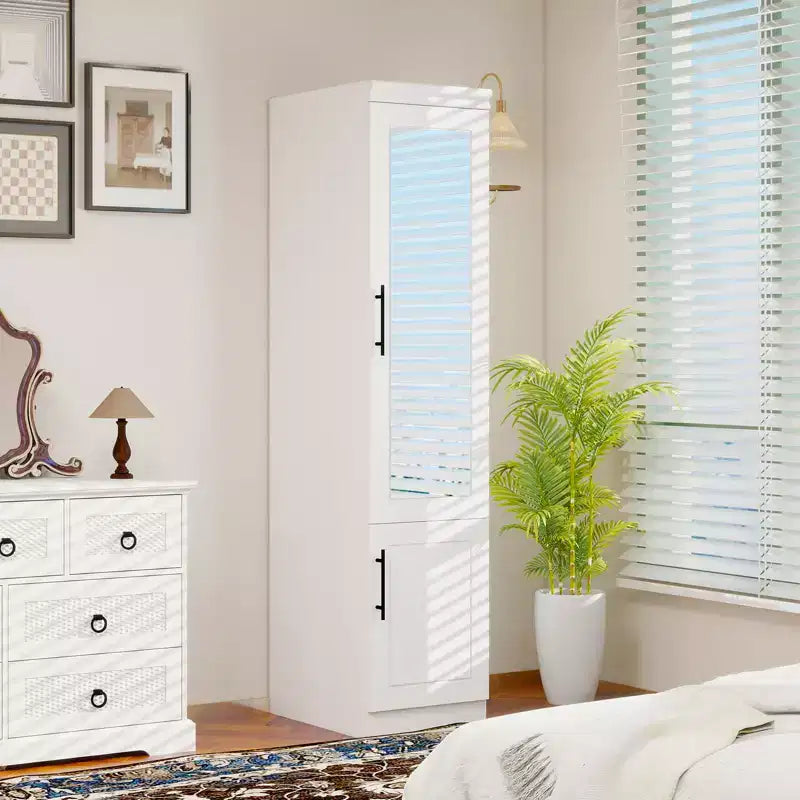 White Wood 15.75 in. Armoire with 2 Shelves