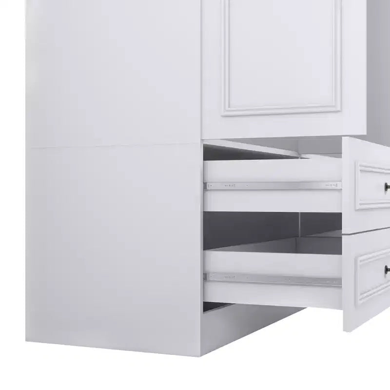 White Wood 61.42 in. Armoire with 4 Drawers and 2 Shelves