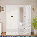 White Wood 61.42 in. Armoire with 4 Drawers and 2 Shelves