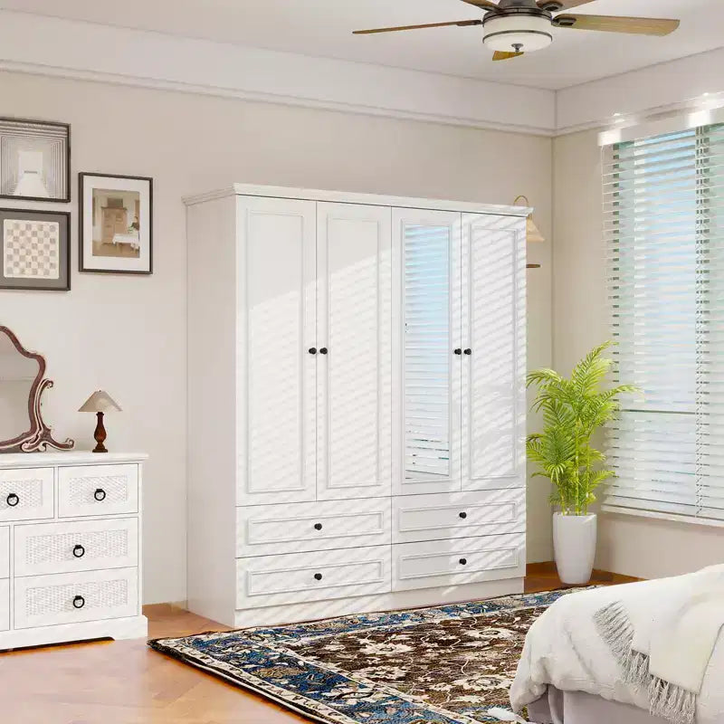 White Wood 61.42 in. Armoire with 4 Drawers and 2 Shelves