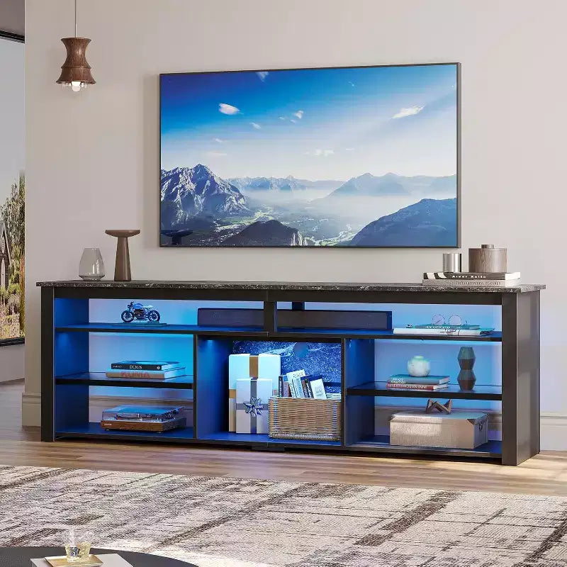 Centrum rozrywki do gier o szerokości 70 cali do telewizorów do 75 cali, stojak pod telewizor LED do PS5, wysoka szafka RTV z półkami