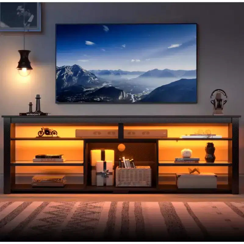 Centrum rozrywki do gier o szerokości 70 cali do telewizorów do 75 cali, stojak pod telewizor LED do PS5, wysoka szafka RTV z półkami