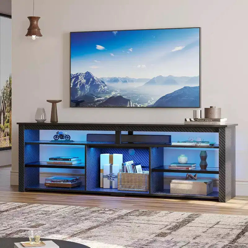 Centrum rozrywki do gier o szerokości 70 cali do telewizorów do 75 cali, stojak pod telewizor LED do PS5, wysoka szafka RTV z półkami