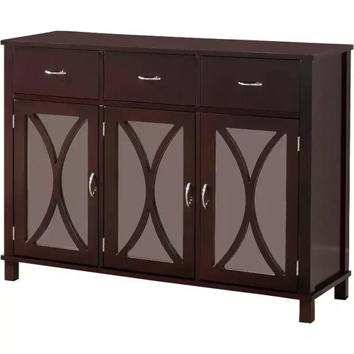3-Door Sideboard Buffet Server Cabinet, Mirrored Doors/Espresso