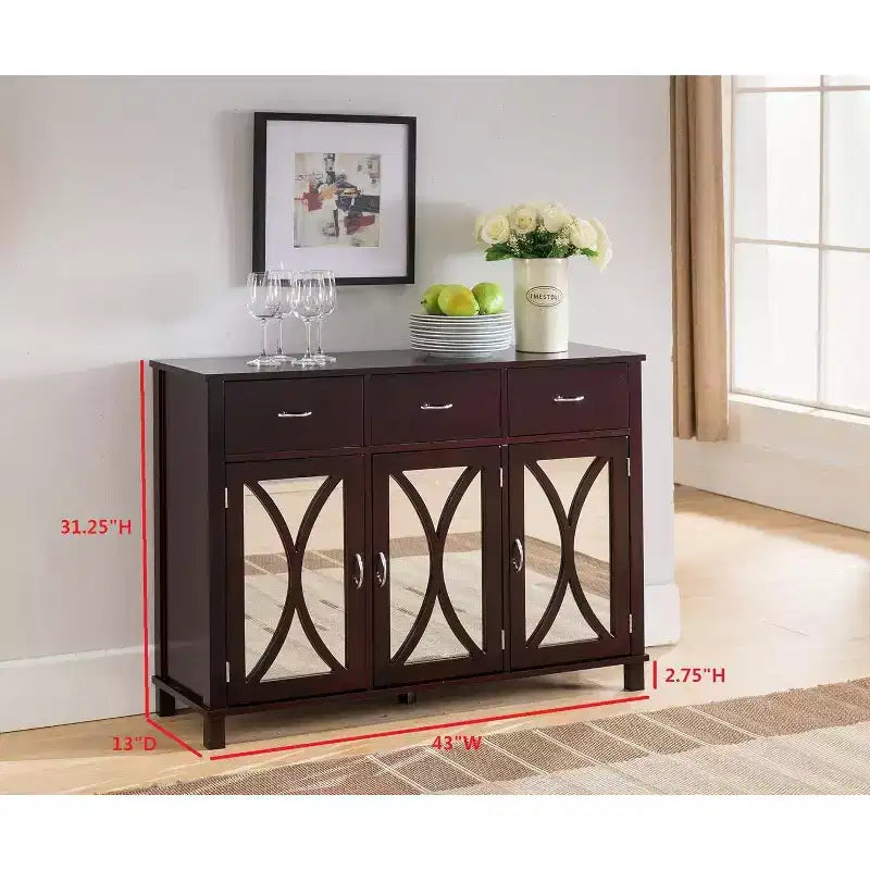 Credenza buffet con ante a specchio, 3 ante/colore espresso
