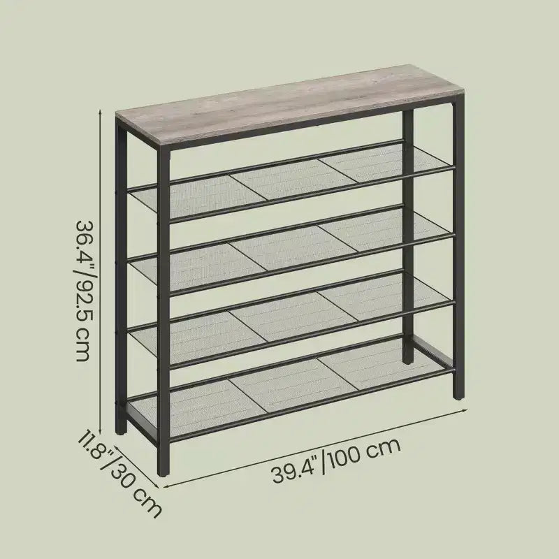 Stojak na buty, 5-poziomowy organizer na obuwie z 4 metalowymi półkami z siatki, duży stojak na buty do przedpokoju
