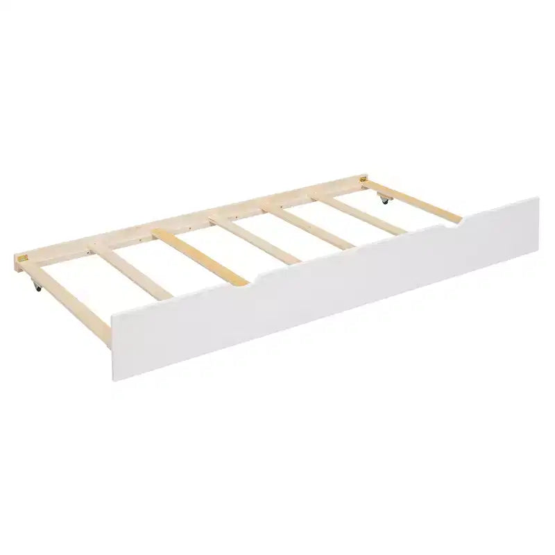 Letto a castello a forma di casetta con letto estraibile, scivolo, scala contenitore, tetto e finestra