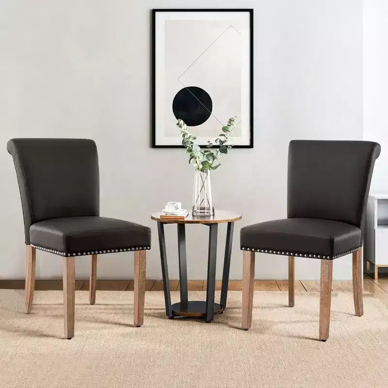 Zestaw 2 skórzanych krzeseł do jadalni z ozdobnymi ćwiekami, nowoczesne krzesła do domu w stylu mid-century