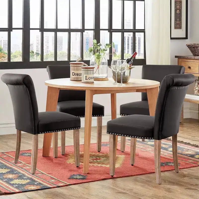 Zestaw 2 skórzanych krzeseł do jadalni z ozdobnymi ćwiekami, nowoczesne krzesła do domu w stylu mid-century