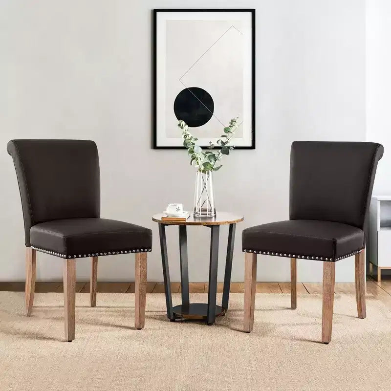 Set di 2 sedie da pranzo per interni in pelle con borchie a forma di ancora, moderne, stile metà secolo