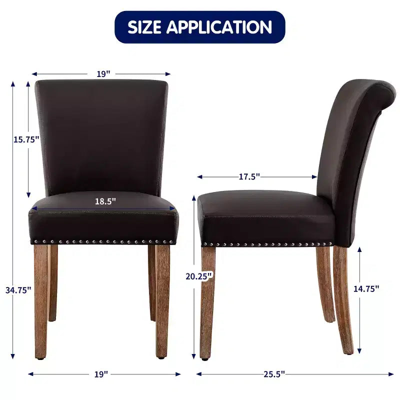 Set di 2 sedie da pranzo per interni in pelle con borchie a forma di ancora, moderne, stile metà secolo