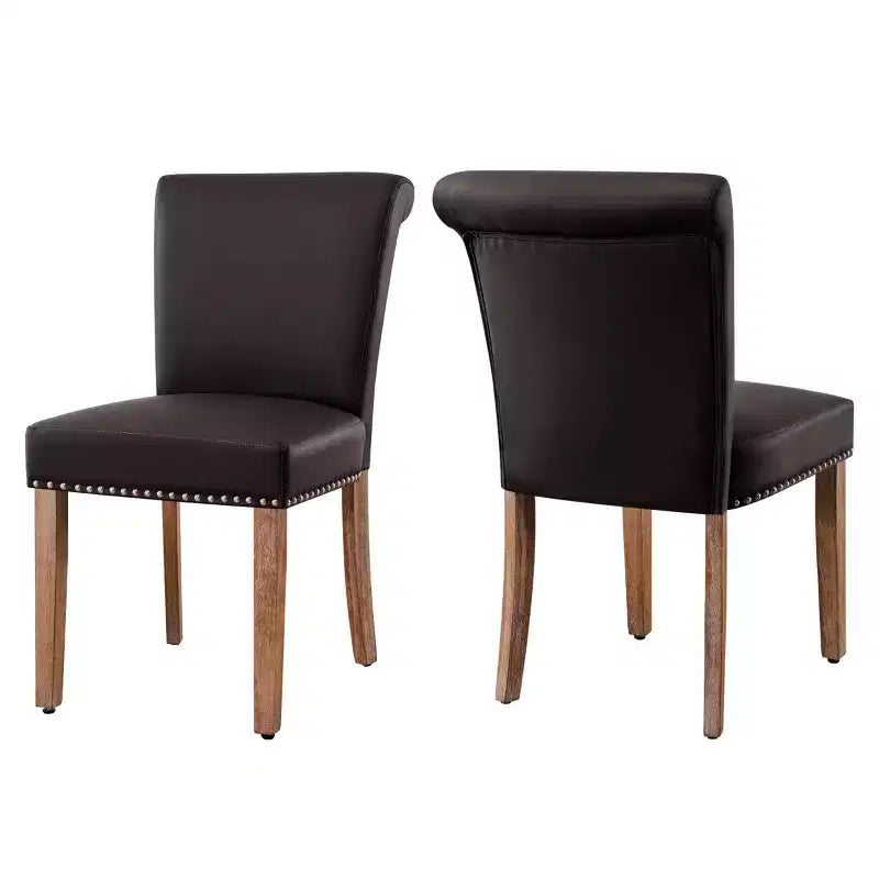 Set di 2 sedie da pranzo per interni in pelle con borchie a forma di ancora, moderne, stile metà secolo