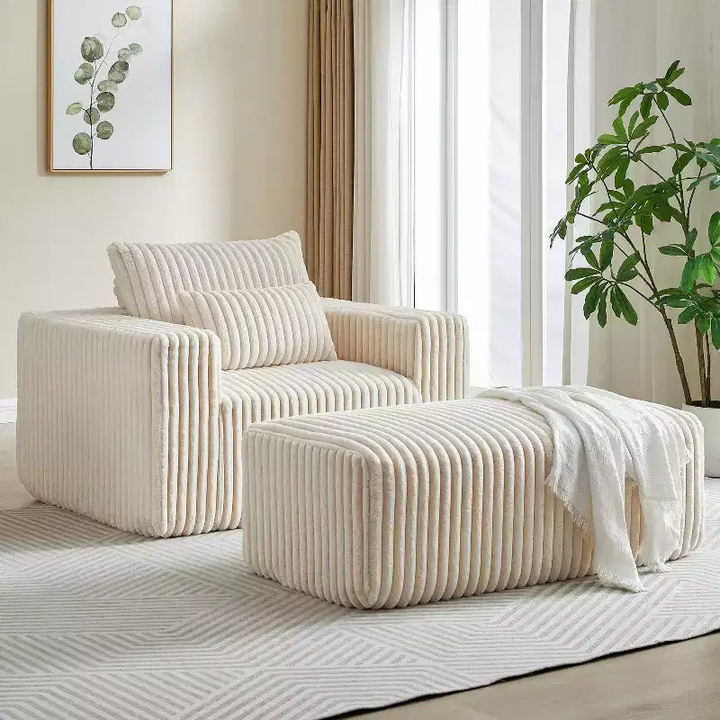 62.5 D Corduroy Oversized Armchair, Upholstered Single Sofa Lounge Chair with Ottoman