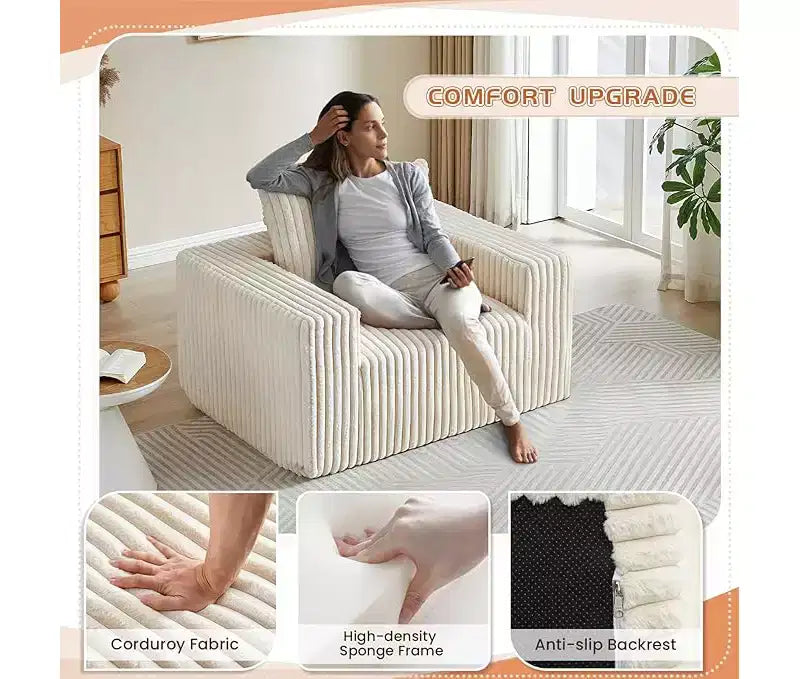 62.5 D Corduroy Oversized Armchair, Upholstered Single Sofa Lounge Chair with Ottoman