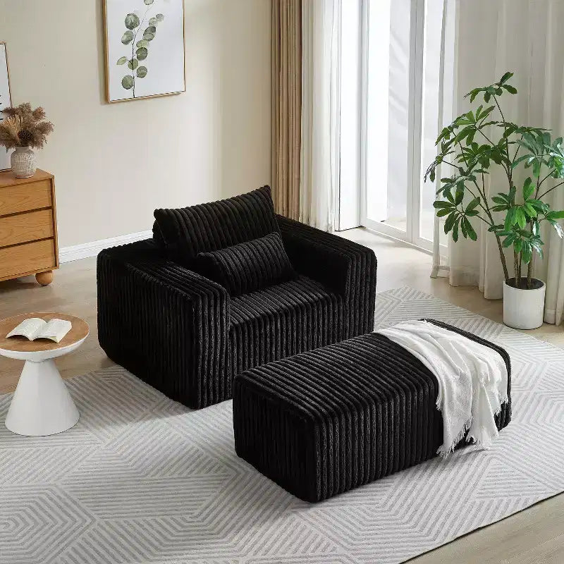62.5 D Corduroy Oversized Armchair, Upholstered Single Sofa Lounge Chair with Ottoman