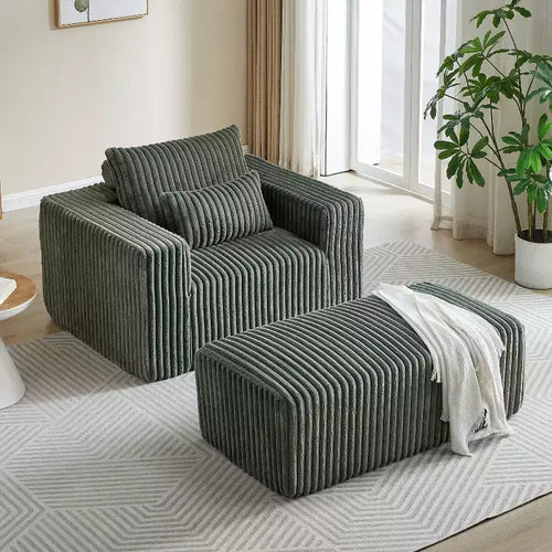 62.5 D Corduroy Oversized Armchair, Upholstered Single Sofa Lounge Chair with Ottoman