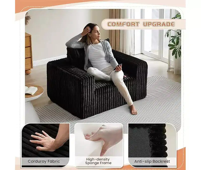 62.5 D Corduroy Oversized Armchair, Upholstered Single Sofa Lounge Chair with Ottoman