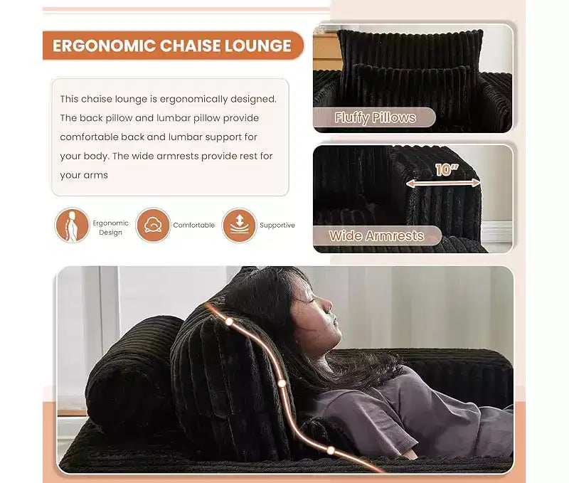 62.5 D Corduroy Oversized Armchair, Upholstered Single Sofa Lounge Chair with Ottoman