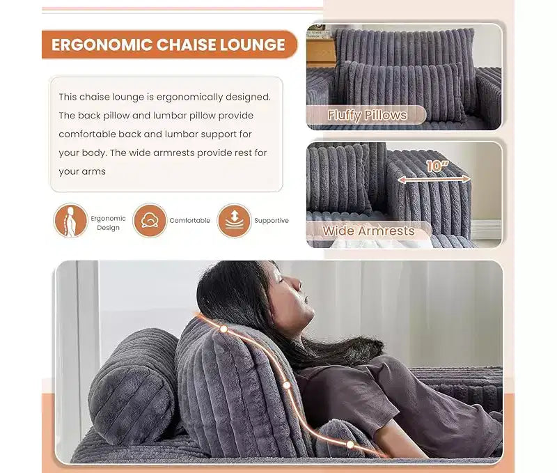 62.5 D Corduroy Oversized Armchair, Upholstered Single Sofa Lounge Chair with Ottoman