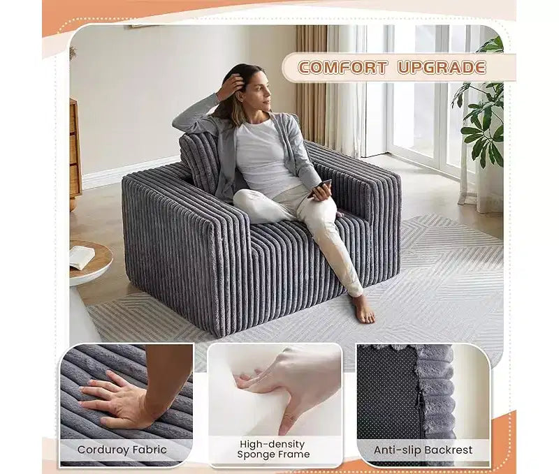 62.5 D Corduroy Oversized Armchair, Upholstered Single Sofa Lounge Chair with Ottoman