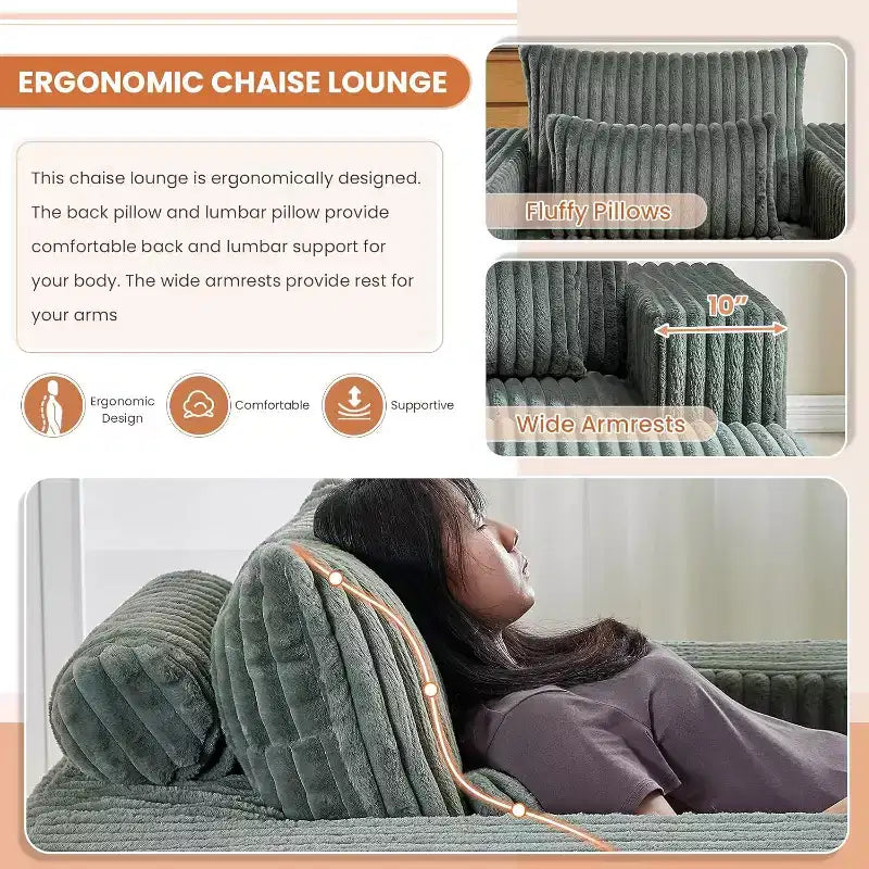 62.5 D Corduroy Oversized Armchair, Upholstered Single Sofa Lounge Chair with Ottoman