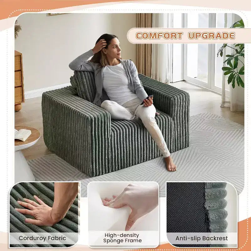 62.5 D Corduroy Oversized Armchair, Upholstered Single Sofa Lounge Chair with Ottoman