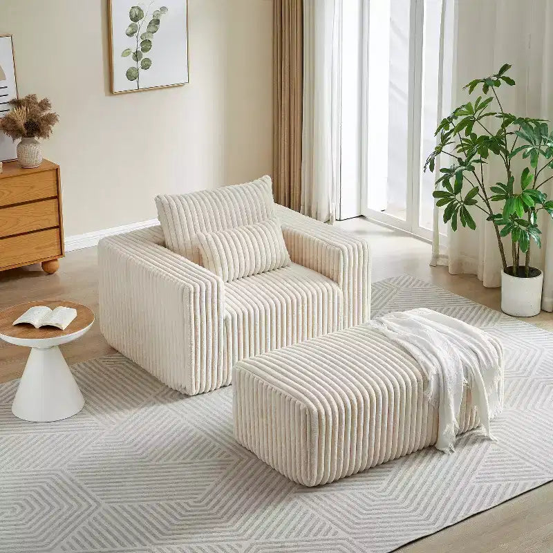 62.5 D Corduroy Oversized Armchair, Upholstered Single Sofa Lounge Chair with Ottoman