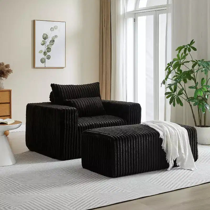 62.5 D Corduroy Oversized Armchair, Upholstered Single Sofa Lounge Chair with Ottoman