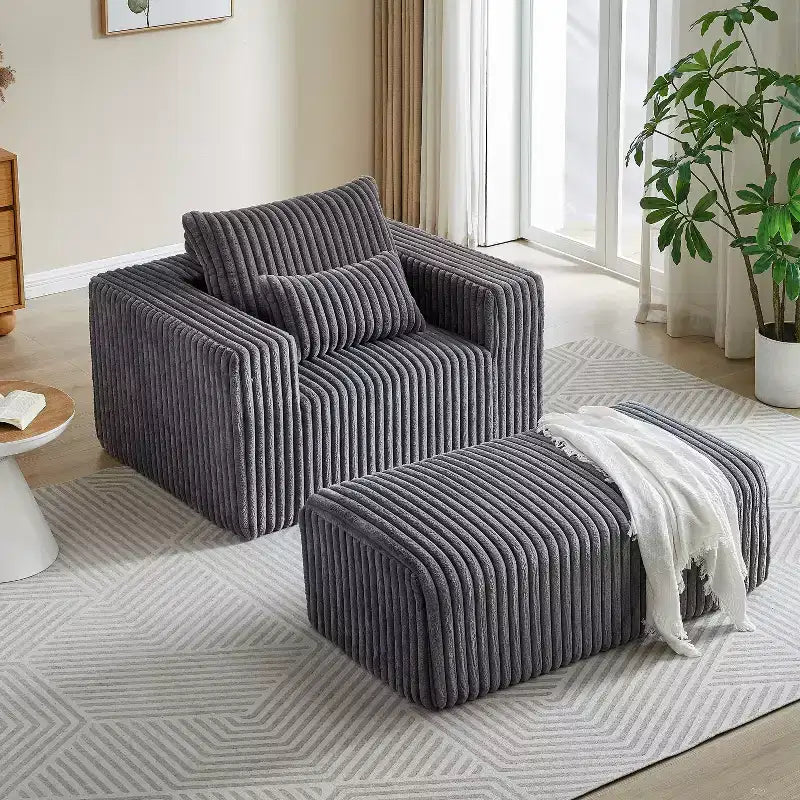 62.5 D Corduroy Oversized Armchair, Upholstered Single Sofa Lounge Chair with Ottoman
