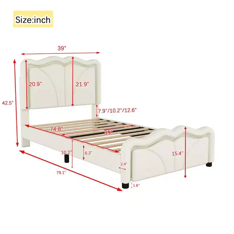Letto a piattaforma matrimoniale imbottito con testiera curva e regolabile in altezza e strisce LED