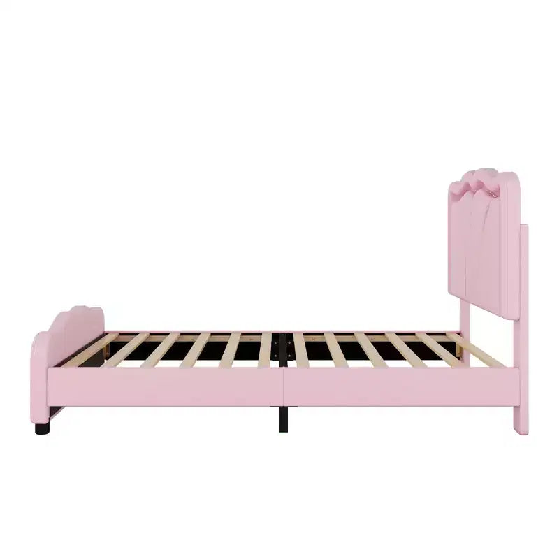 Twin Size Upholstered Platform Bed with Curved, Height-Adjustable Headboard and LED Light Strips
