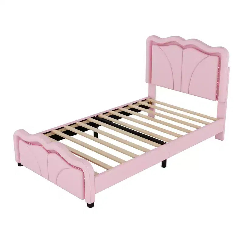 Letto a piattaforma matrimoniale imbottito con testiera curva e regolabile in altezza e strisce LED
