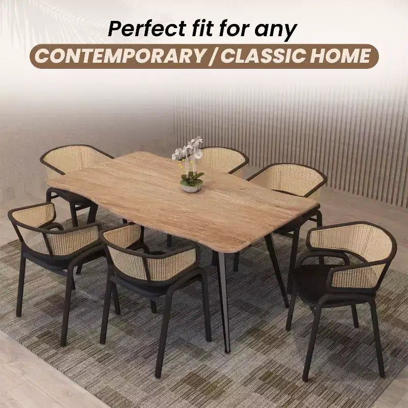 Set di 2 sedie da pranzo con schienale in vimini, seduta in pelle e struttura in acciaio nero, moderne, per cucina, sala da pranzo e tavolo