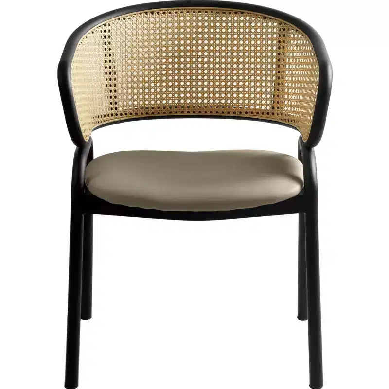 Set di 2 sedie da pranzo con schienale in vimini, seduta in pelle e struttura in acciaio nero, moderne, per cucina, sala da pranzo e tavolo