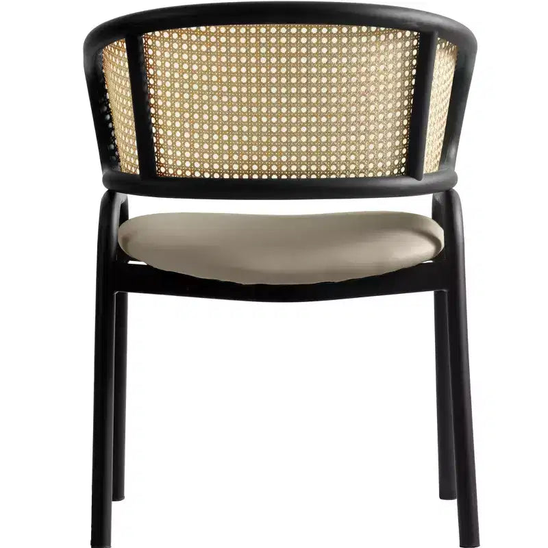 Set di 2 sedie da pranzo con schienale in vimini, seduta in pelle e struttura in acciaio nero, moderne, per cucina, sala da pranzo e tavolo