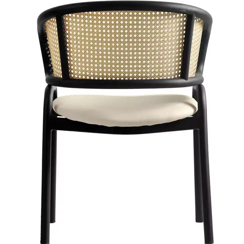 Set di 2 sedie da pranzo con schienale in vimini, seduta in pelle e struttura in acciaio nero, moderne, per cucina, sala da pranzo e tavolo
