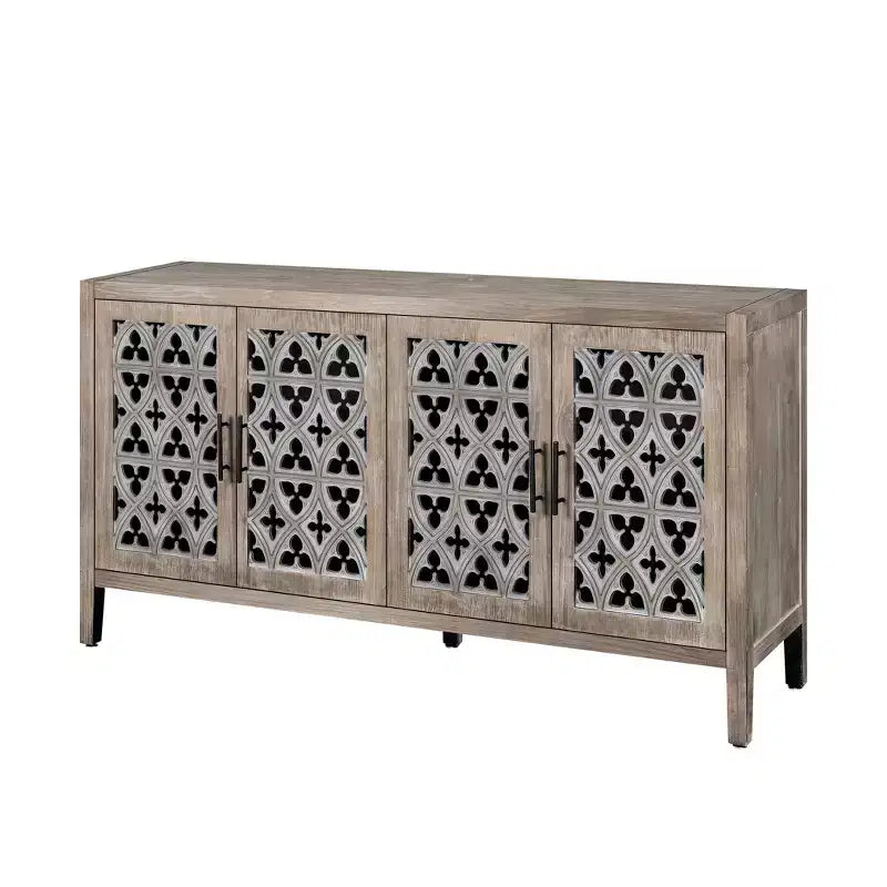 59.8W Hollow Four Door Antique Sideboard , American Country Style Buffet Storage Cabinet Suitable for Living Room, Kitchen